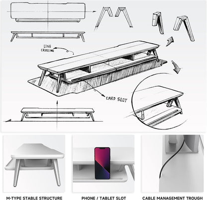 Dual Monitor Stand Riser, Wooden Desk Shelf with 2-Tier Storage