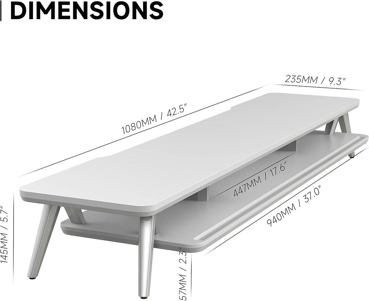Dual Monitor Stand Riser, Wooden Desk Shelf with 2-Tier Storage