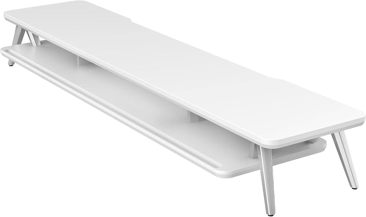 Dual Monitor Stand Riser, Wooden Desk Shelf with 2-Tier Storage