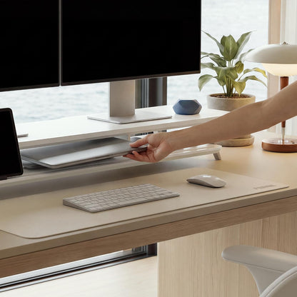 Dual Monitor Stand Riser, Wooden Desk Shelf with 2-Tier Storage