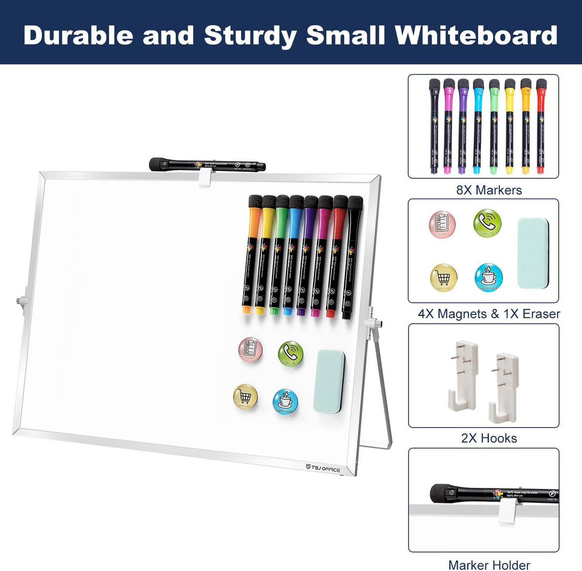 TSJ OFFICE Small White Board - 18 X 14 Inches Silver Framed Dry Erase Board