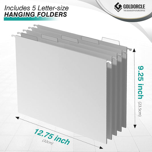 Hanging File Organizer, File Folder Organizer with Handles, Metal Mesh File Crate Storage Box, Letter Size (with 5 Grey Folders)