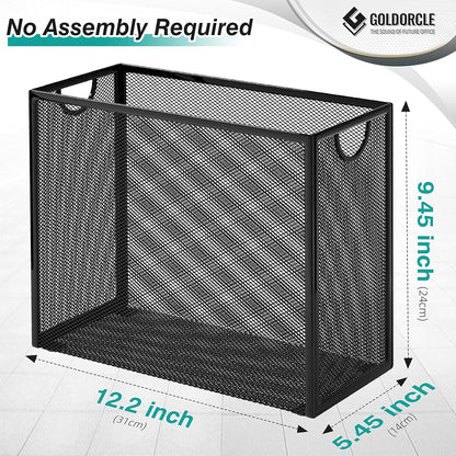 Hanging File Organizer, File Folder Organizer with Handles, Metal Mesh File Crate Storage Box, Letter Size (with 5 Grey Folders)