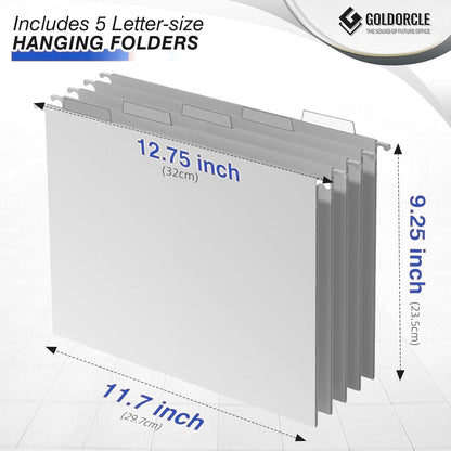Hanging File Organizer, File Folder Organizer with Handles, Metal Mesh File Crate Storage Box, Letter Size (with 5 Grey Folders)