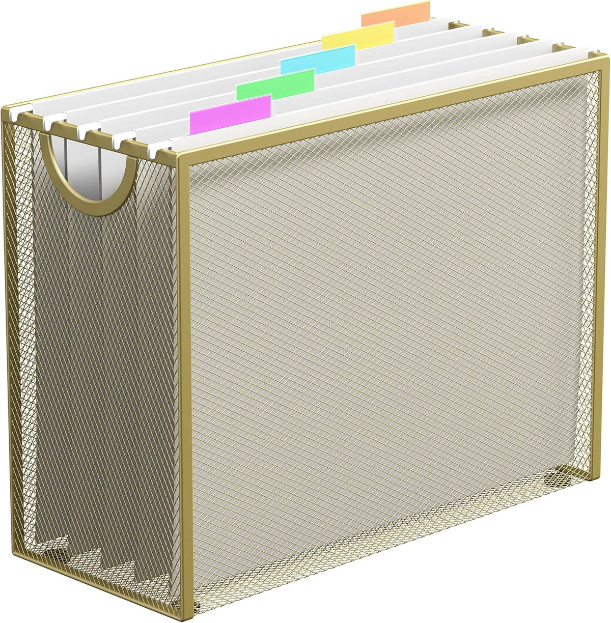 Hanging File Organizer, File Folder Organizer with Handles, Metal Mesh File Crate Storage Box, Letter Size (with 5 Grey Folders)