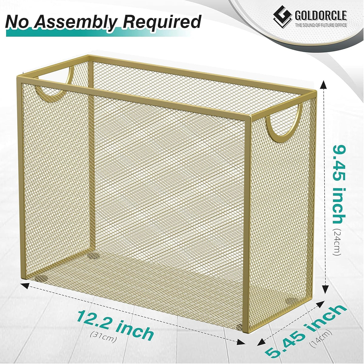 Hanging File Organizer, File Folder Organizer with Handles, Metal Mesh File Crate Storage Box, Letter Size (with 5 Grey Folders)