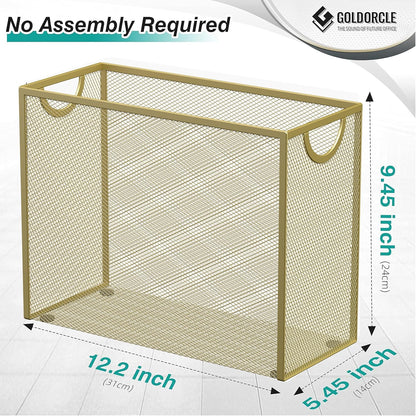 Hanging File Organizer, File Folder Organizer with Handles, Metal Mesh File Crate Storage Box, Letter Size (with 5 Grey Folders)