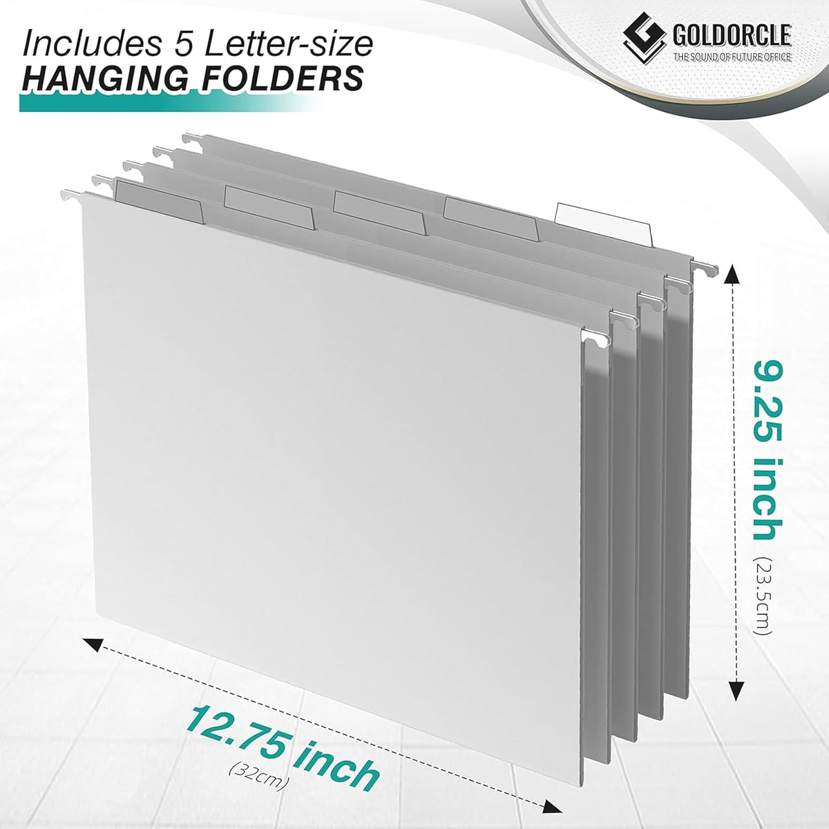 Hanging File Organizer, File Folder Organizer with Handles, Metal Mesh File Crate Storage Box, Letter Size (with 5 Grey Folders)