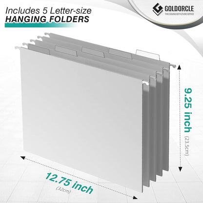 Hanging File Organizer, File Folder Organizer with Handles, Metal Mesh File Crate Storage Box, Letter Size (with 5 Grey Folders)