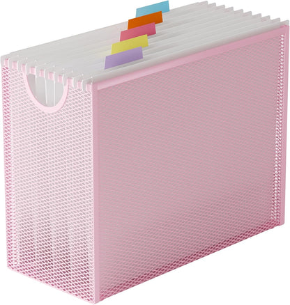 Hanging File Organizer, File Folder Organizer with Handles, Metal Mesh File Crate Storage Box, Letter Size (with 5 Grey Folders)