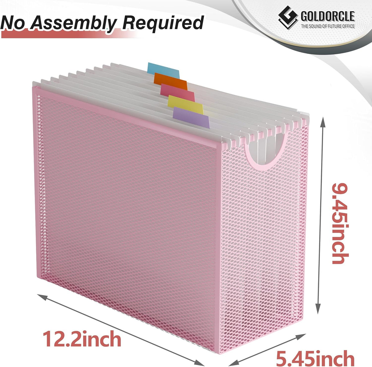 Hanging File Organizer, File Folder Organizer with Handles, Metal Mesh File Crate Storage Box, Letter Size (with 5 Grey Folders)