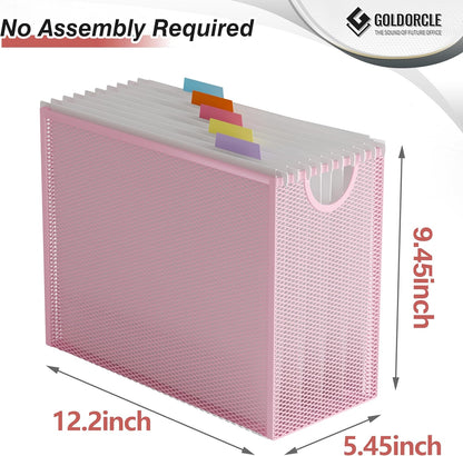 Hanging File Organizer, File Folder Organizer with Handles, Metal Mesh File Crate Storage Box, Letter Size (with 5 Grey Folders)