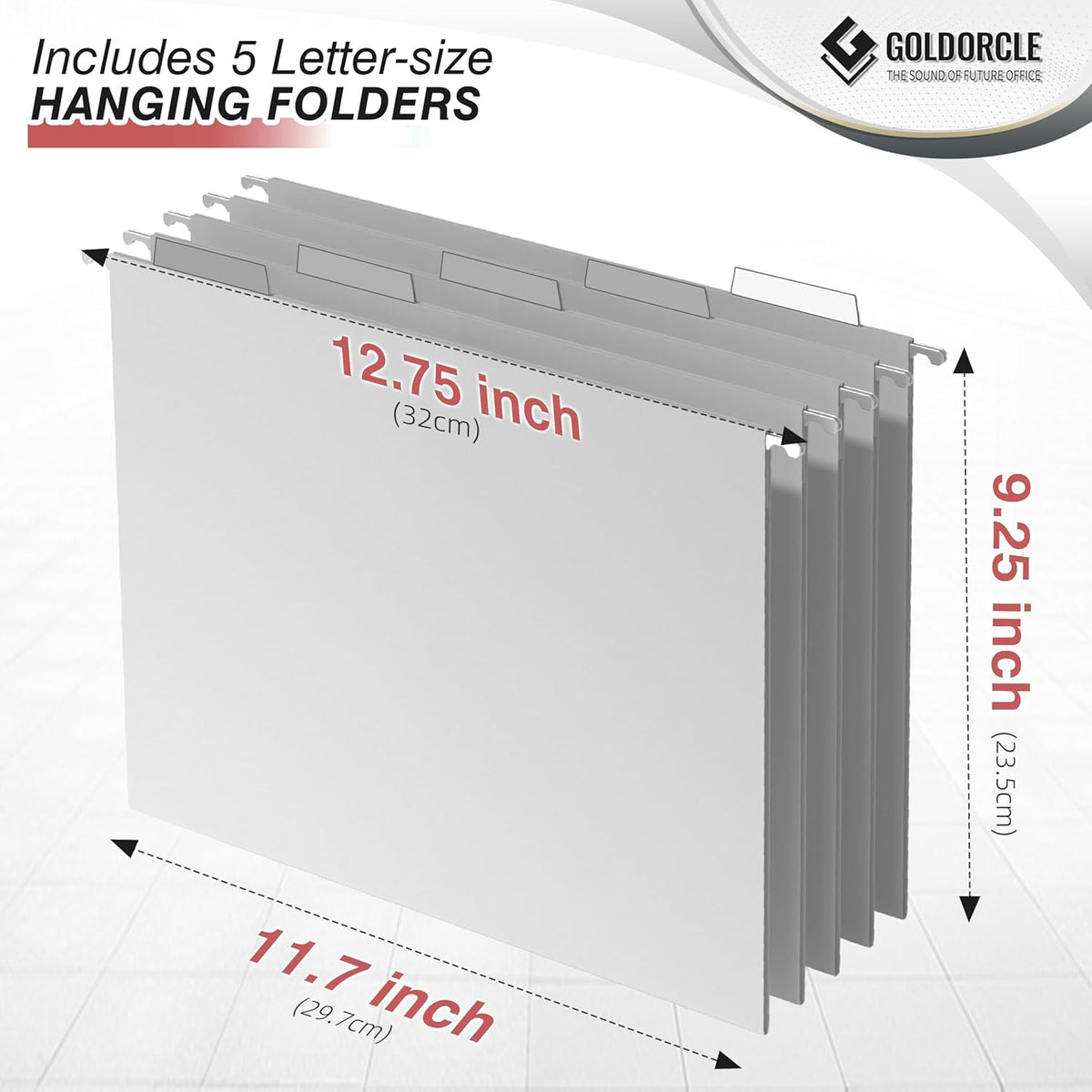 Hanging File Organizer, File Folder Organizer with Handles, Metal Mesh File Crate Storage Box, Letter Size (with 5 Grey Folders)