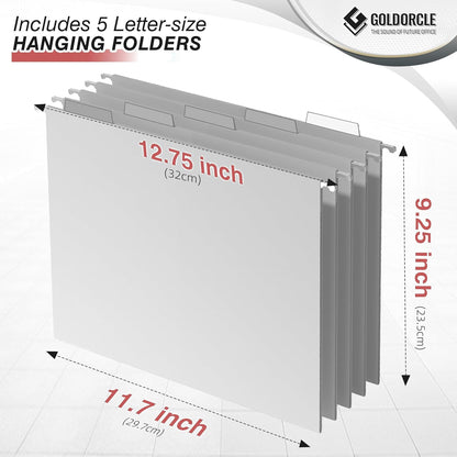 Hanging File Organizer, File Folder Organizer with Handles, Metal Mesh File Crate Storage Box, Letter Size (with 5 Grey Folders)