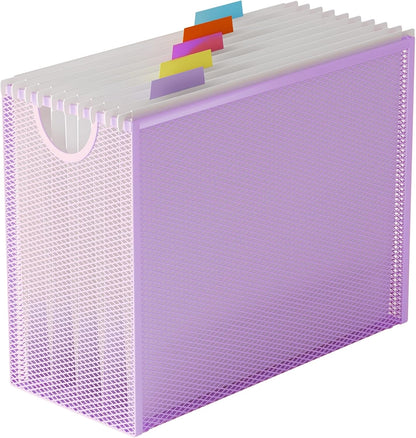 Hanging File Organizer, File Folder Organizer with Handles, Metal Mesh File Crate Storage Box, Letter Size (with 5 Grey Folders)