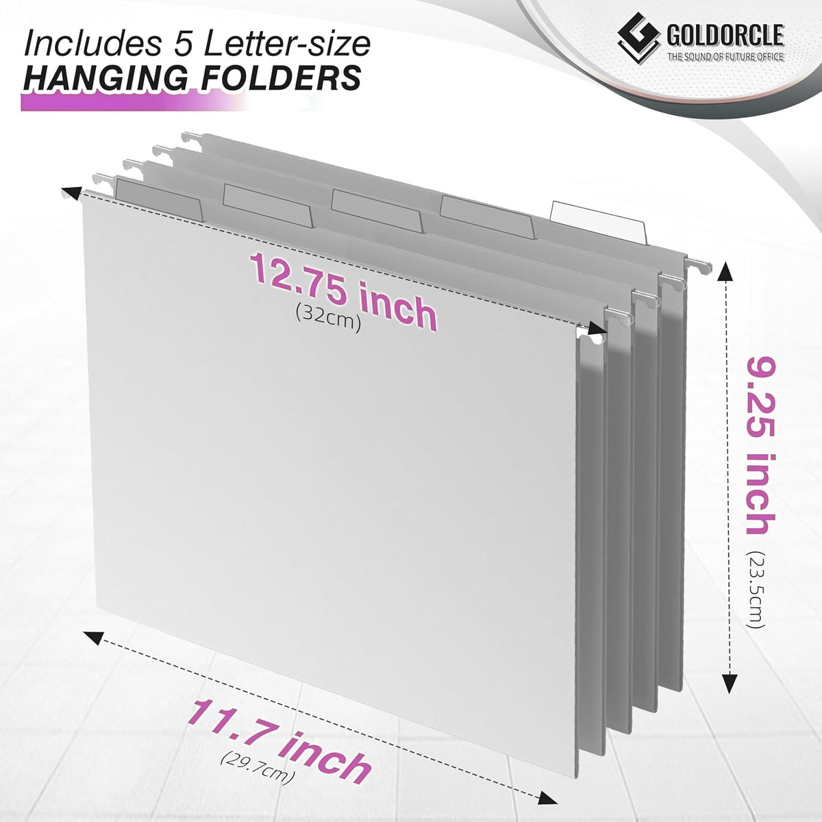 Hanging File Organizer, File Folder Organizer with Handles, Metal Mesh File Crate Storage Box, Letter Size (with 5 Grey Folders)