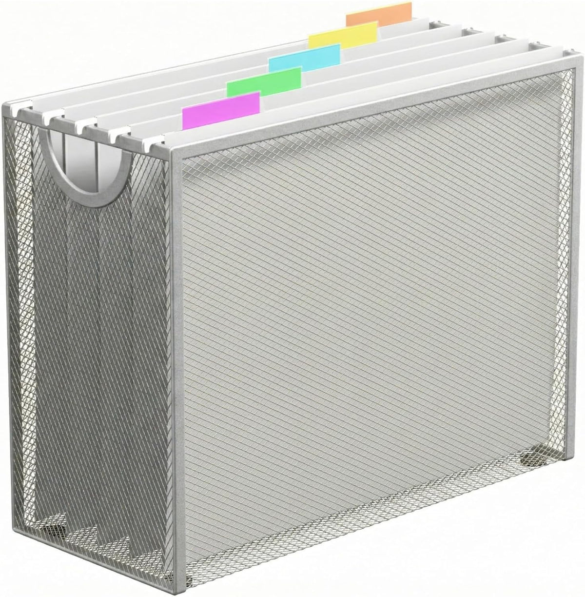 Hanging File Organizer, File Folder Organizer with Handles, Metal Mesh File Crate Storage Box, Letter Size (with 5 Grey Folders)