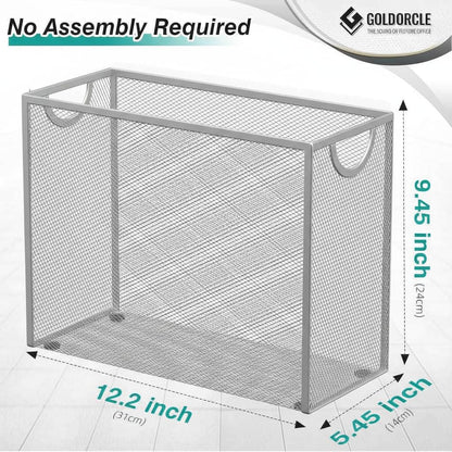 Hanging File Organizer, File Folder Organizer with Handles, Metal Mesh File Crate Storage Box, Letter Size (with 5 Grey Folders)