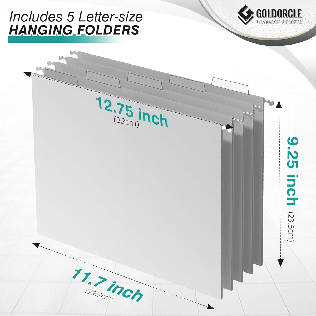 Hanging File Organizer, File Folder Organizer with Handles, Metal Mesh File Crate Storage Box, Letter Size (with 5 Grey Folders)