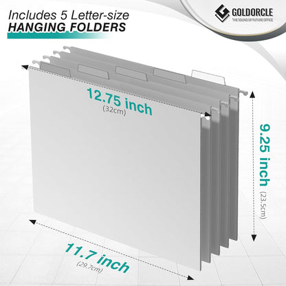 Hanging File Organizer, File Folder Organizer with Handles, Metal Mesh File Crate Storage Box, Letter Size (with 5 Grey Folders)