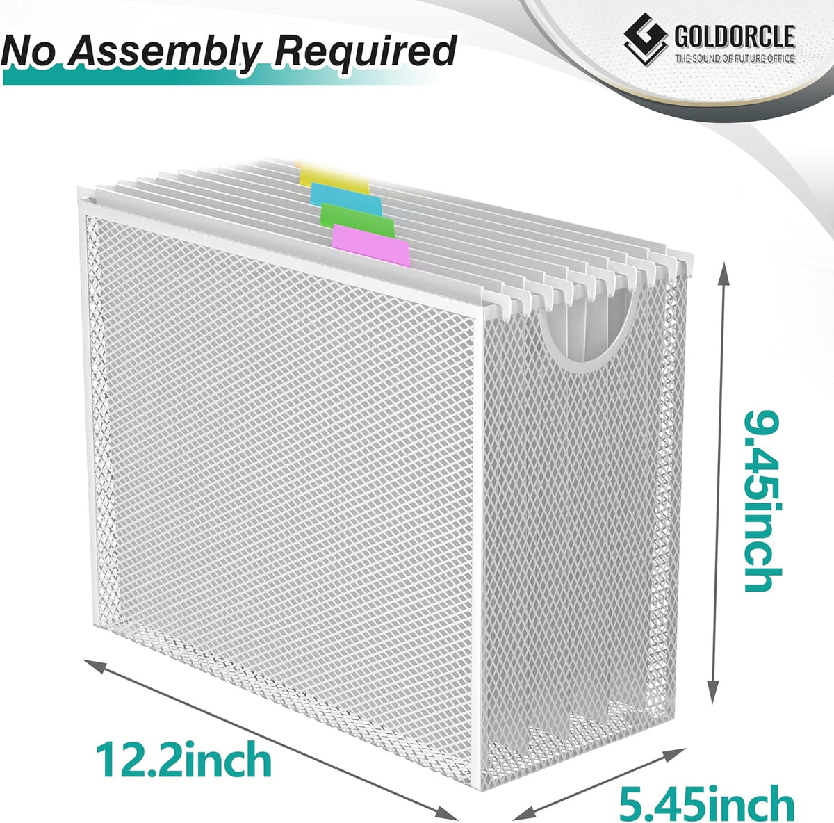 Hanging File Organizer, File Folder Organizer with Handles, Metal Mesh File Crate Storage Box, Letter Size (with 5 Grey Folders)