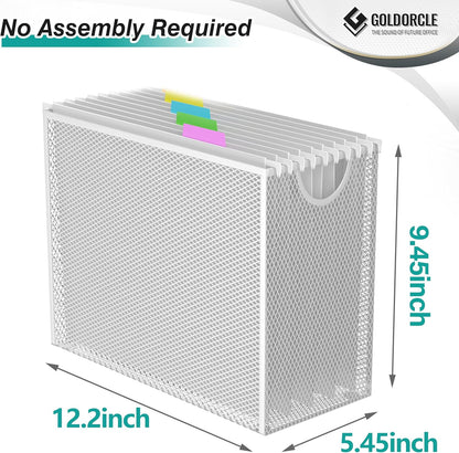 Hanging File Organizer, File Folder Organizer with Handles, Metal Mesh File Crate Storage Box, Letter Size (with 5 Grey Folders)