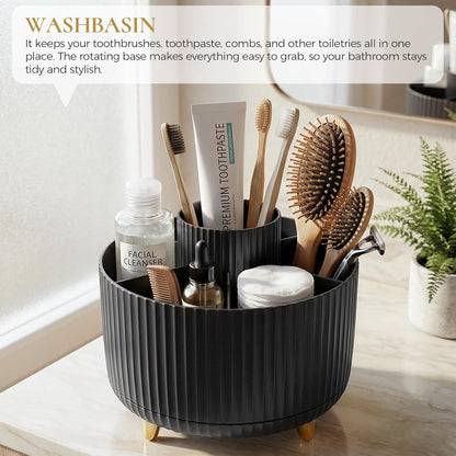 Pencil Pen Holder for Desk, 5 Slots 360 - Degree Rotating Desktop Organizer, Cute Desk Organizers and Accessories for School, Home, Office and Art Supply, Black
