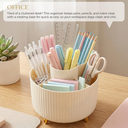 Pencil Pen Holder for Desk, 5 Slots 360 - Degree Rotating Desktop Organizer, Cute Desk Organizers and Accessories for School, Home, Office and Art Supply, Black