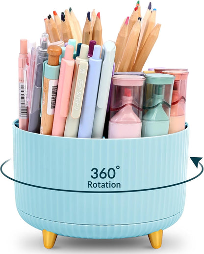 Pencil Pen Holder for Desk, 5 Slots 360 - Degree Rotating Desktop Organizer, Cute Desk Organizers and Accessories for School, Home, Office and Art Supply, Black
