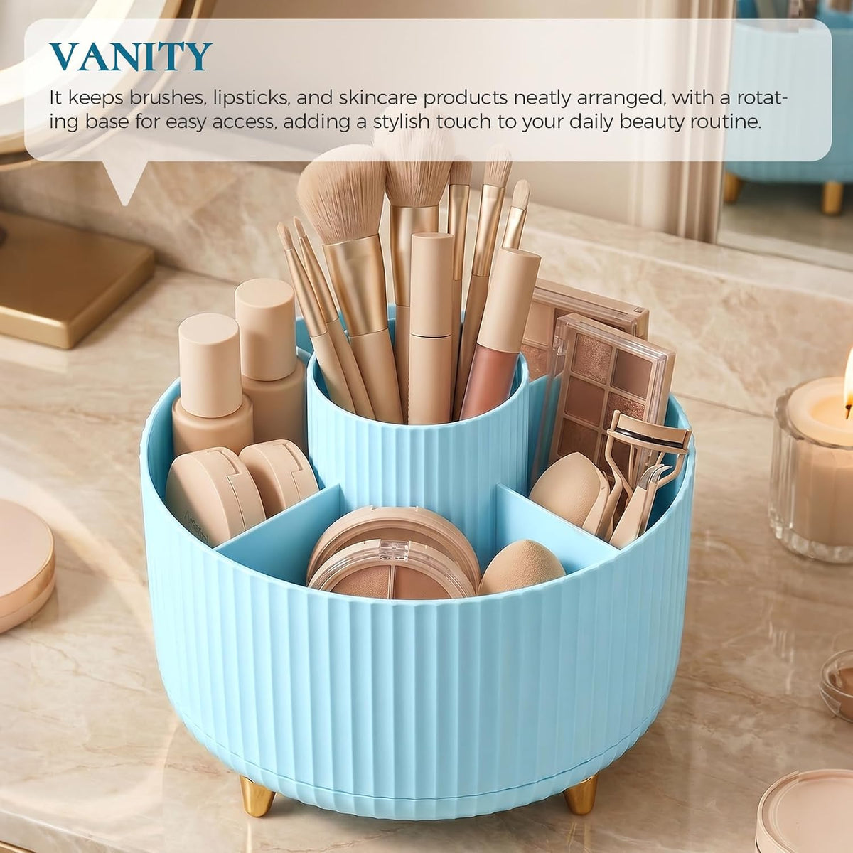 Pencil Pen Holder for Desk, 5 Slots 360 - Degree Rotating Desktop Organizer, Cute Desk Organizers and Accessories for School, Home, Office and Art Supply, Black