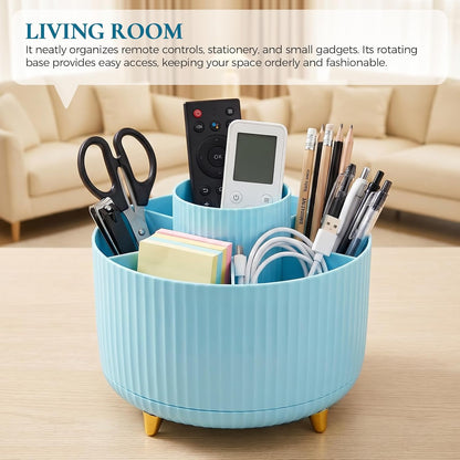 Pencil Pen Holder for Desk, 5 Slots 360 - Degree Rotating Desktop Organizer, Cute Desk Organizers and Accessories for School, Home, Office and Art Supply, Black