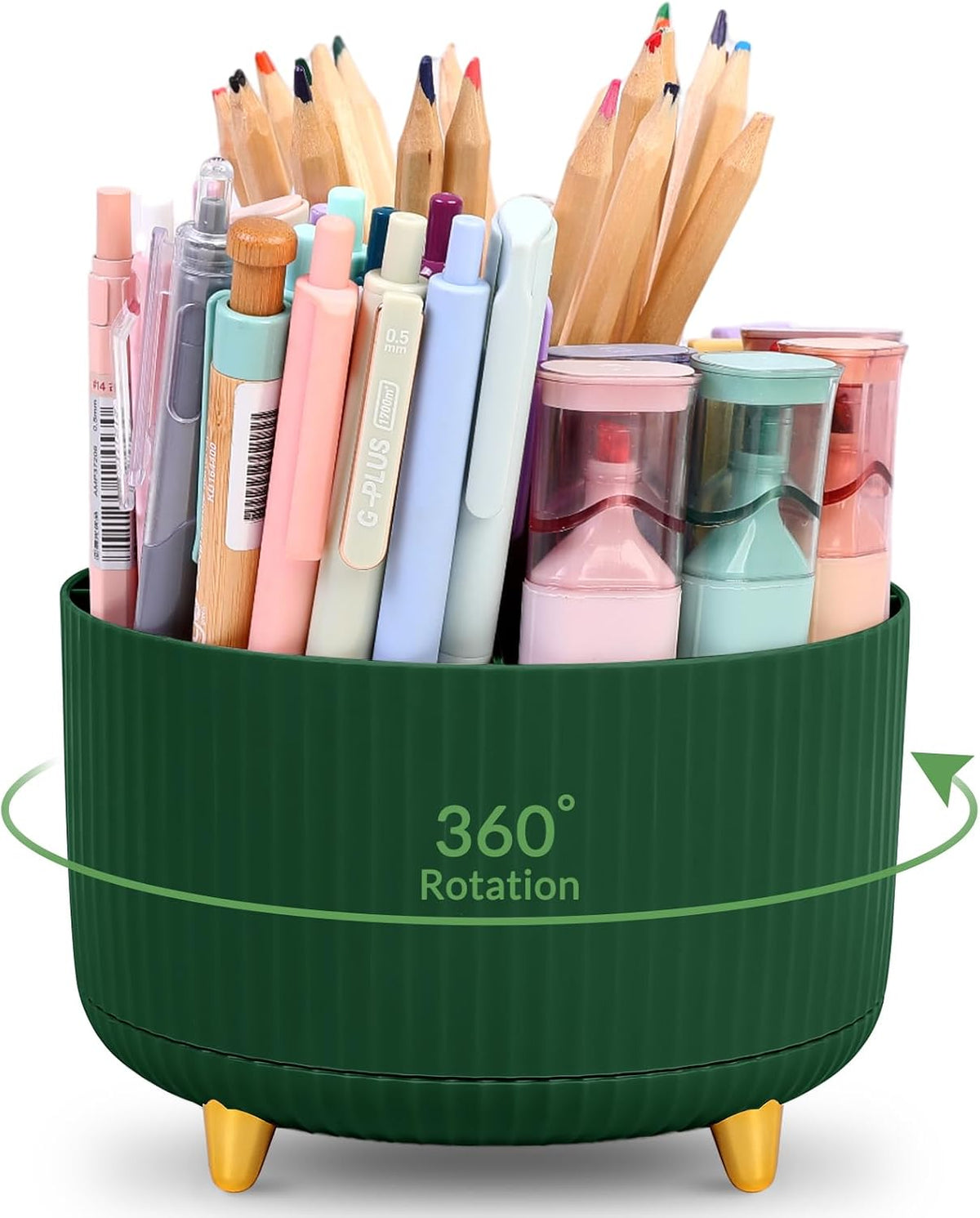 Pencil Pen Holder for Desk, 5 Slots 360 - Degree Rotating Desktop Organizer, Cute Desk Organizers and Accessories for School, Home, Office and Art Supply, Black