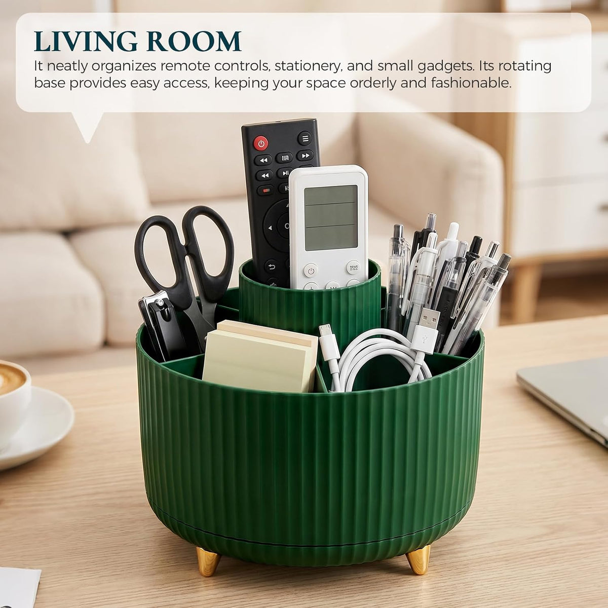Pencil Pen Holder for Desk, 5 Slots 360 - Degree Rotating Desktop Organizer, Cute Desk Organizers and Accessories for School, Home, Office and Art Supply, Black