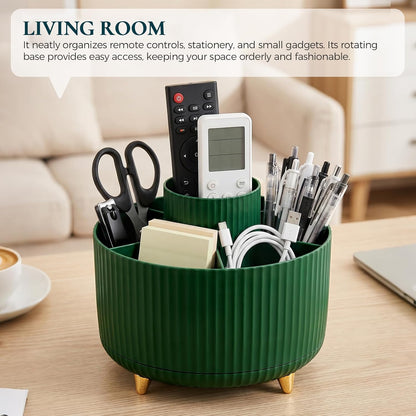Pencil Pen Holder for Desk, 5 Slots 360 - Degree Rotating Desktop Organizer, Cute Desk Organizers and Accessories for School, Home, Office and Art Supply, Black