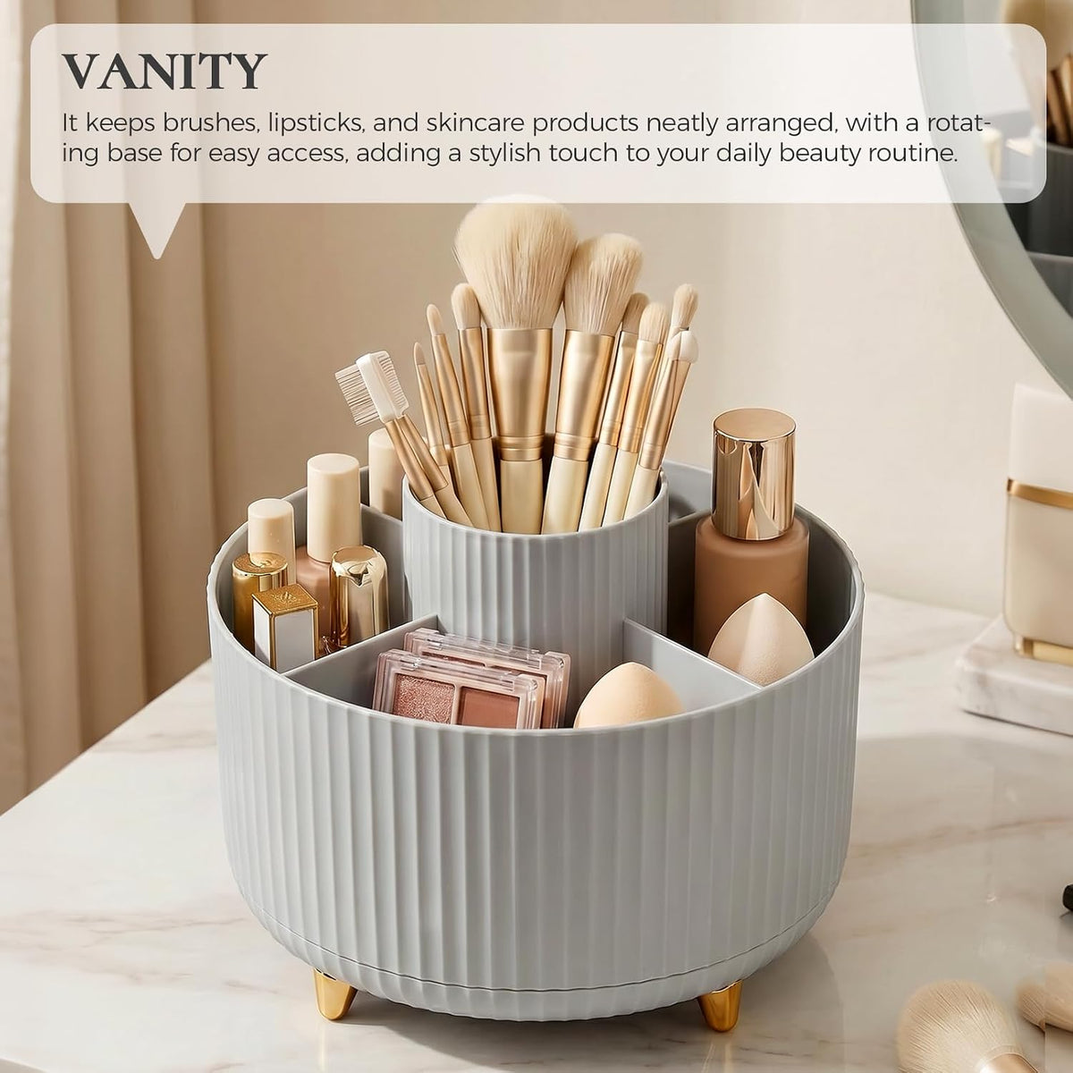 Pencil Pen Holder for Desk, 5 Slots 360 - Degree Rotating Desktop Organizer, Cute Desk Organizers and Accessories for School, Home, Office and Art Supply, Black