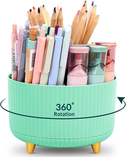 Pencil Pen Holder for Desk, 5 Slots 360 - Degree Rotating Desktop Organizer, Cute Desk Organizers and Accessories for School, Home, Office and Art Supply, Black