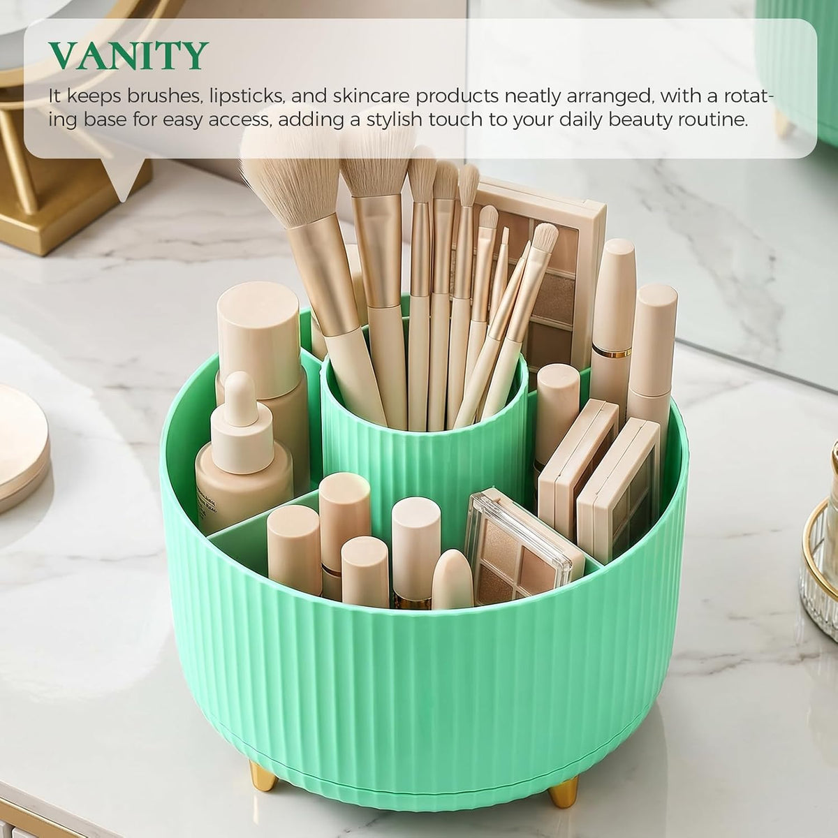 Pencil Pen Holder for Desk, 5 Slots 360 - Degree Rotating Desktop Organizer, Cute Desk Organizers and Accessories for School, Home, Office and Art Supply, Black