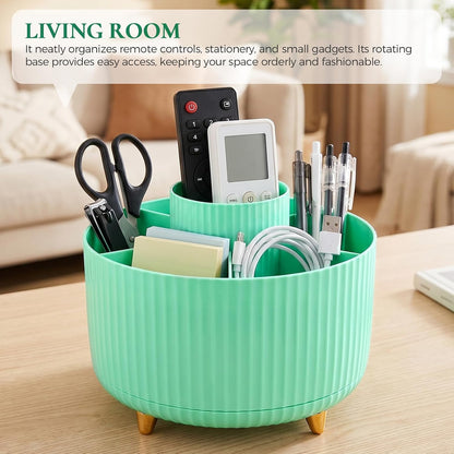 Pencil Pen Holder for Desk, 5 Slots 360 - Degree Rotating Desktop Organizer, Cute Desk Organizers and Accessories for School, Home, Office and Art Supply, Black