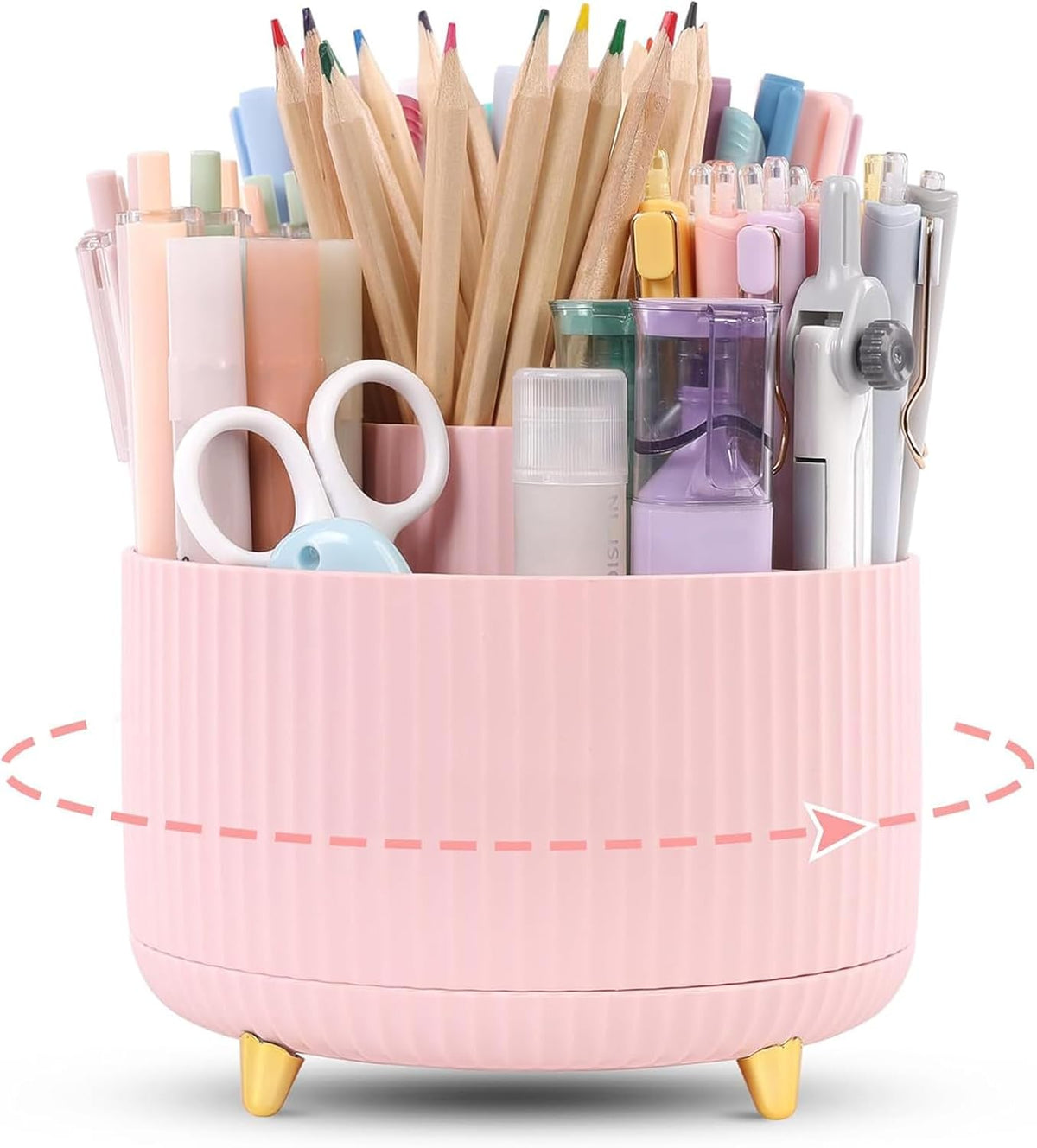 Pencil Pen Holder for Desk, 5 Slots 360 - Degree Rotating Desktop Organizer, Cute Desk Organizers and Accessories for School, Home, Office and Art Supply, Black