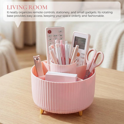 Pencil Pen Holder for Desk, 5 Slots 360 - Degree Rotating Desktop Organizer, Cute Desk Organizers and Accessories for School, Home, Office and Art Supply, Black