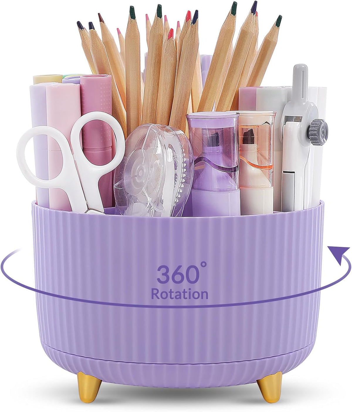 Pencil Pen Holder for Desk, 5 Slots 360 - Degree Rotating Desktop Organizer, Cute Desk Organizers and Accessories for School, Home, Office and Art Supply, Black