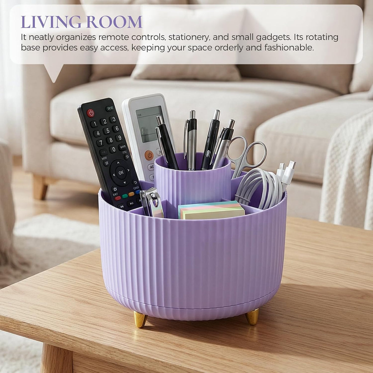 Pencil Pen Holder for Desk, 5 Slots 360 - Degree Rotating Desktop Organizer, Cute Desk Organizers and Accessories for School, Home, Office and Art Supply, Black