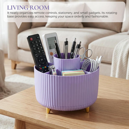 Pencil Pen Holder for Desk, 5 Slots 360 - Degree Rotating Desktop Organizer, Cute Desk Organizers and Accessories for School, Home, Office and Art Supply, Black