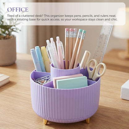 Pencil Pen Holder for Desk, 5 Slots 360 - Degree Rotating Desktop Organizer, Cute Desk Organizers and Accessories for School, Home, Office and Art Supply, Black
