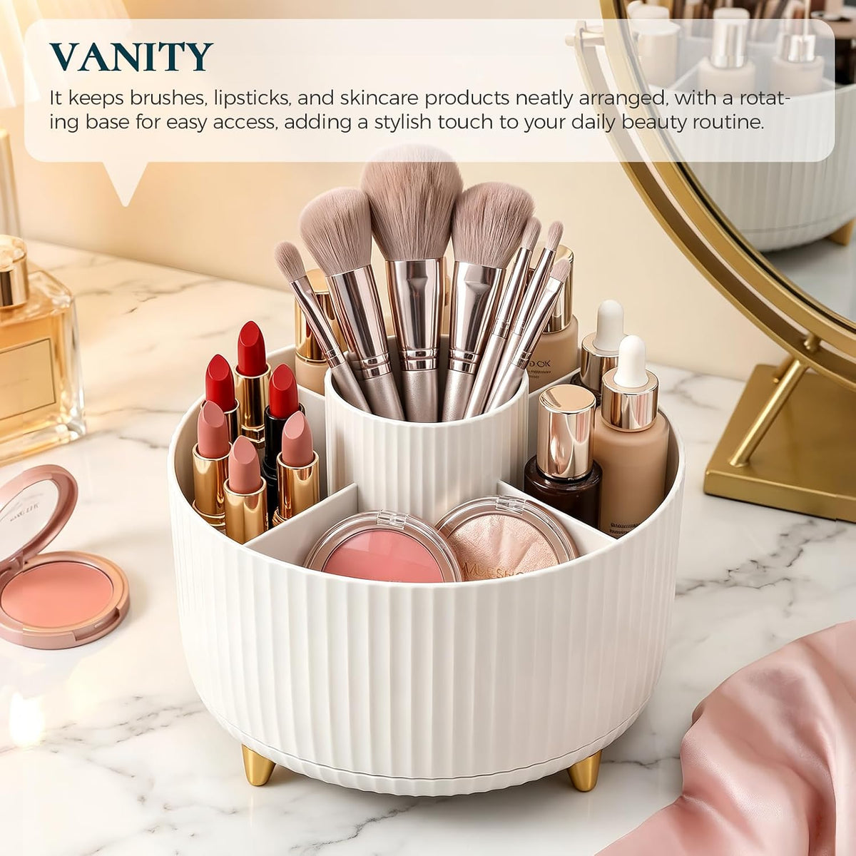 Pencil Pen Holder for Desk, 5 Slots 360 - Degree Rotating Desktop Organizer, Cute Desk Organizers and Accessories for School, Home, Office and Art Supply, Black