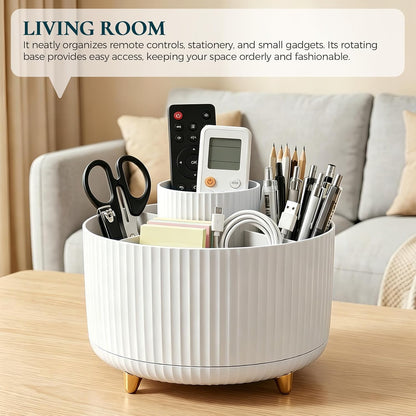 Pencil Pen Holder for Desk, 5 Slots 360 - Degree Rotating Desktop Organizer, Cute Desk Organizers and Accessories for School, Home, Office and Art Supply, Black