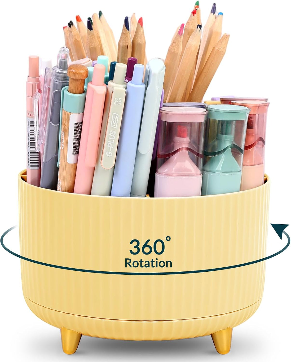 Pencil Pen Holder for Desk, 5 Slots 360 - Degree Rotating Desktop Organizer, Cute Desk Organizers and Accessories for School, Home, Office and Art Supply, Black