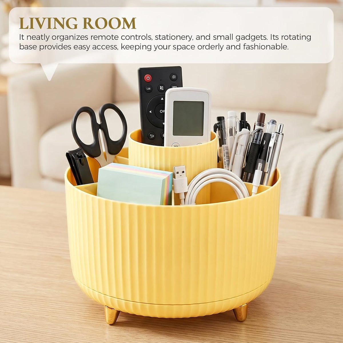 Pencil Pen Holder for Desk, 5 Slots 360 - Degree Rotating Desktop Organizer, Cute Desk Organizers and Accessories for School, Home, Office and Art Supply, Black