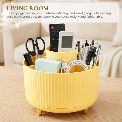 Pencil Pen Holder for Desk, 5 Slots 360 - Degree Rotating Desktop Organizer, Cute Desk Organizers and Accessories for School, Home, Office and Art Supply, Black