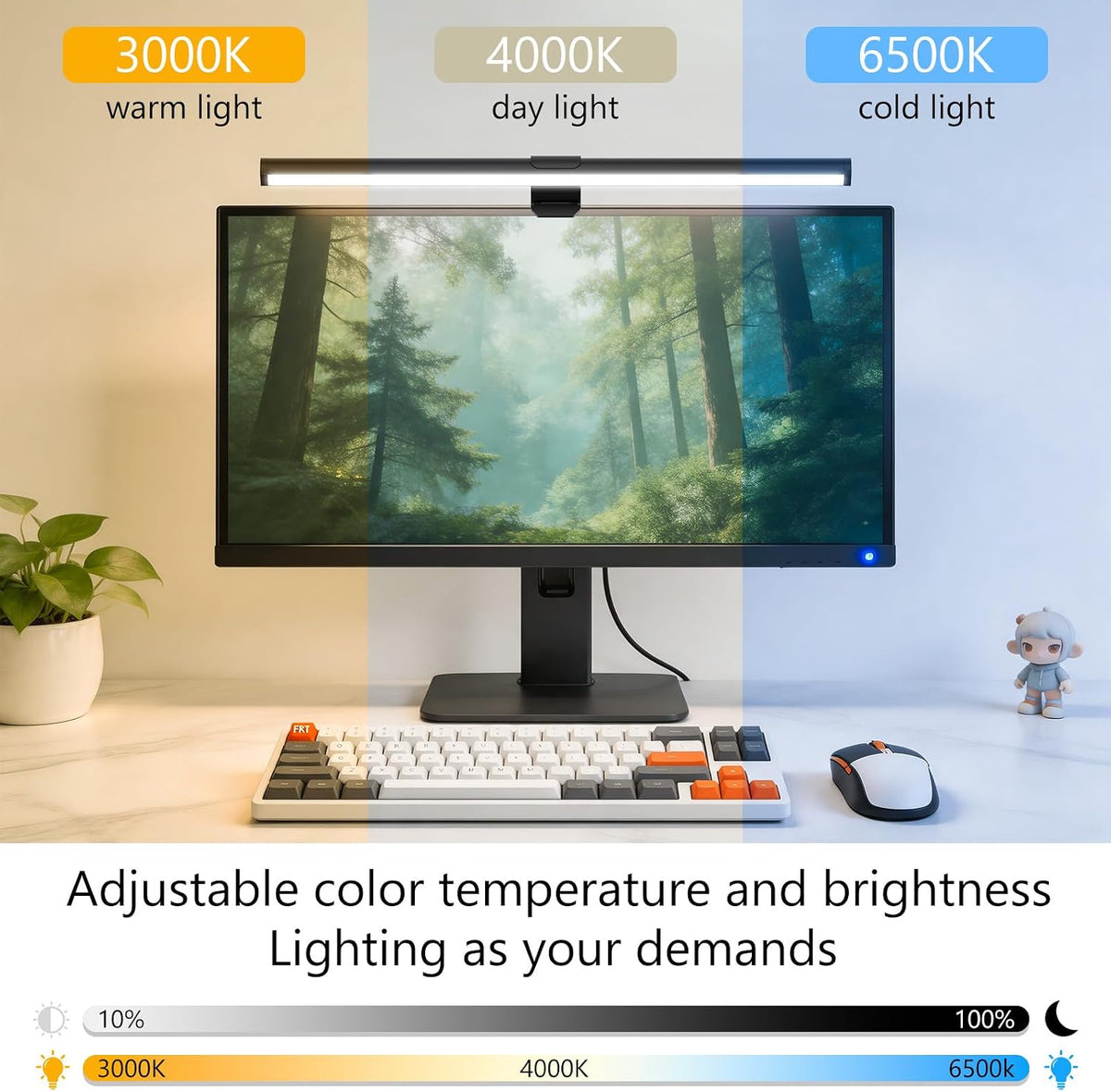 Monitor Light Bar, Eye-Care USB Reading Mnitor lamp, 11.8'' LED Computer Lights with Ultrawide Lighting, 3 Color Temperature Dimmable Desk Light for Home Office Gaming